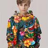 Boys' Hoodie - Tropical Hawaiian Totem and Flower Printed Hoodie, Long Sleeve Hoodie for Children, Children's Casual Wear, Bright Patterns