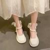 French Mary Jane Shoes Fairy Small Leather Shoes Female Summer 2025 New Pearl Bow Thick Heel Sandals with Skirt
