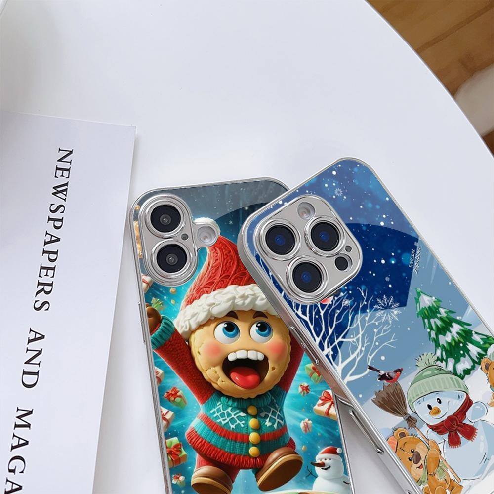 Чехлы для телефонов Ae108 Happy New Year Merry Christmas из гальванизированного стекла для Samsung S25 Ultra iPhone 16 Xiaomi Redmi OPPO, полная защита объектива, задняя крышка