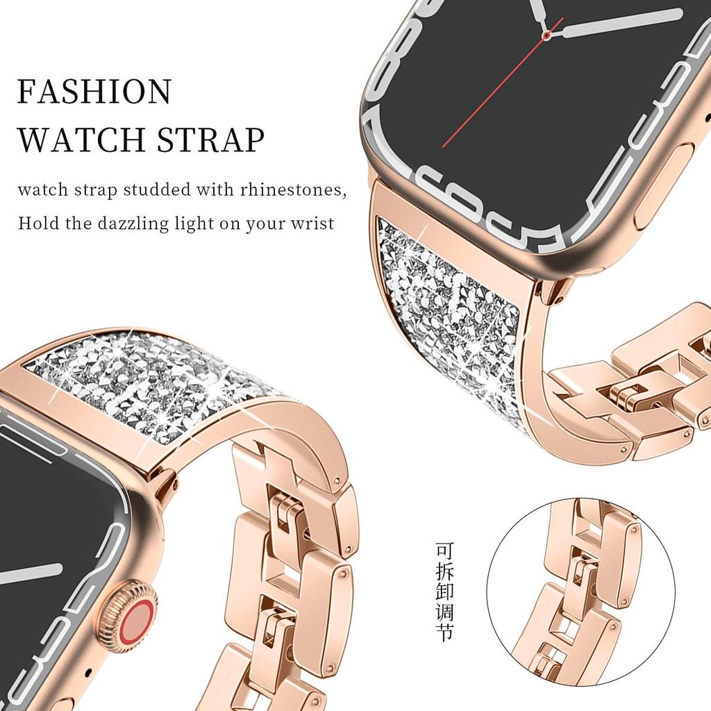 Роскошный браслет с бриллиантами для Apple Watch Series Ultra9/8/7/6/5/4/3/2/se ремешок для часов из нержавеющей стали для Iwatch 41 мм 45 мм 38 42 мм ремешок