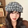 American Retro Versatile Houndstooth Octagonal Hat for Women In Autumn and Winter Face Showing Small Beret Outdoor Casual Painter Hat New