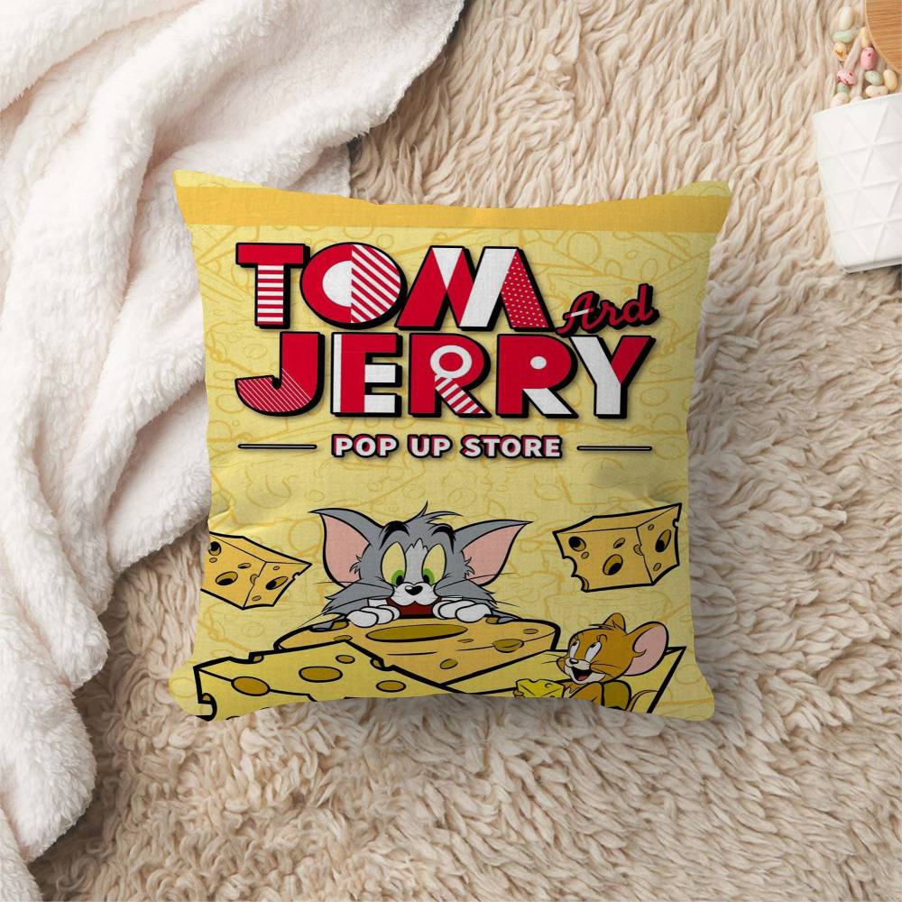 Anime TTom and JJerry Cartoon Pillow Covers Cartoon Sofa Decorative Home Doublesided Printing Short Plush Cute Cushion Cover