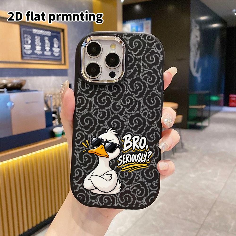 Phone Case: 2D flat design suitable for iPhone 18 17 16 15 14 13 Pro, couple style, white duck with sunglasses, Christmas and Halloween gift