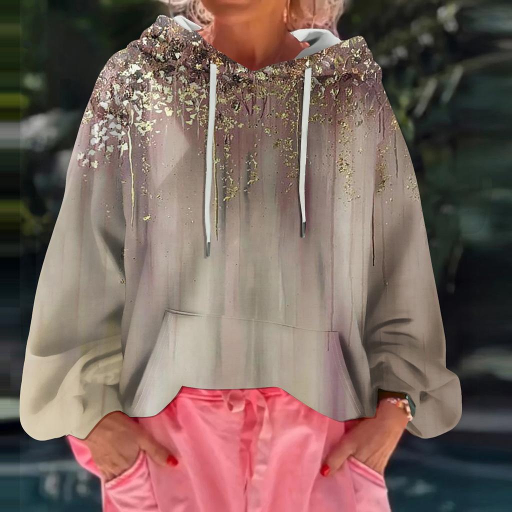 Женский худи свободного кроя с цветочным принтом и длинными рукавами