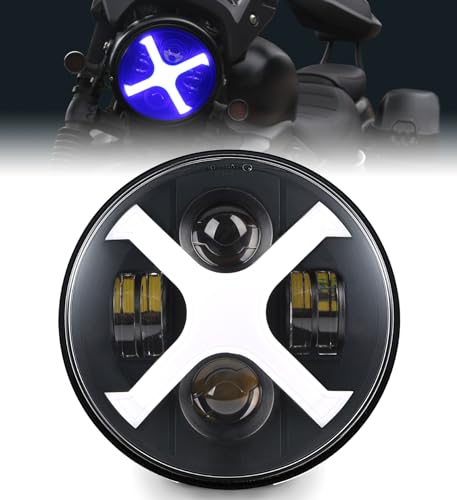 HENGTUAOTO 7" Светодиодная фара мотоцикла X-стиля с белыми/синими ДХО для Street Glide, Softail Heritage, Road King, Electra Glide