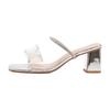 Sweet 2025 Summer New Silver Square Head Sparkling Rhinestone High-heeled Sandals Wear Thick Heels Cool Slippers Women
