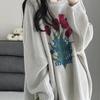 Women Tulip Pattern Grey Sweaters Lazy Style Loose Round Neck Knitted Tops Autumn Versatile Ladies Pullover Sweater