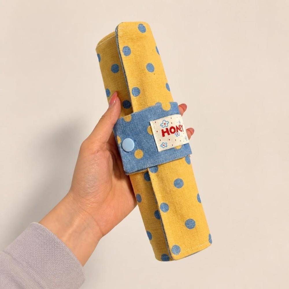 Polka-Dot Cosmetic Brush Organizer Foldable Makeup Brush Bag Travel Storage