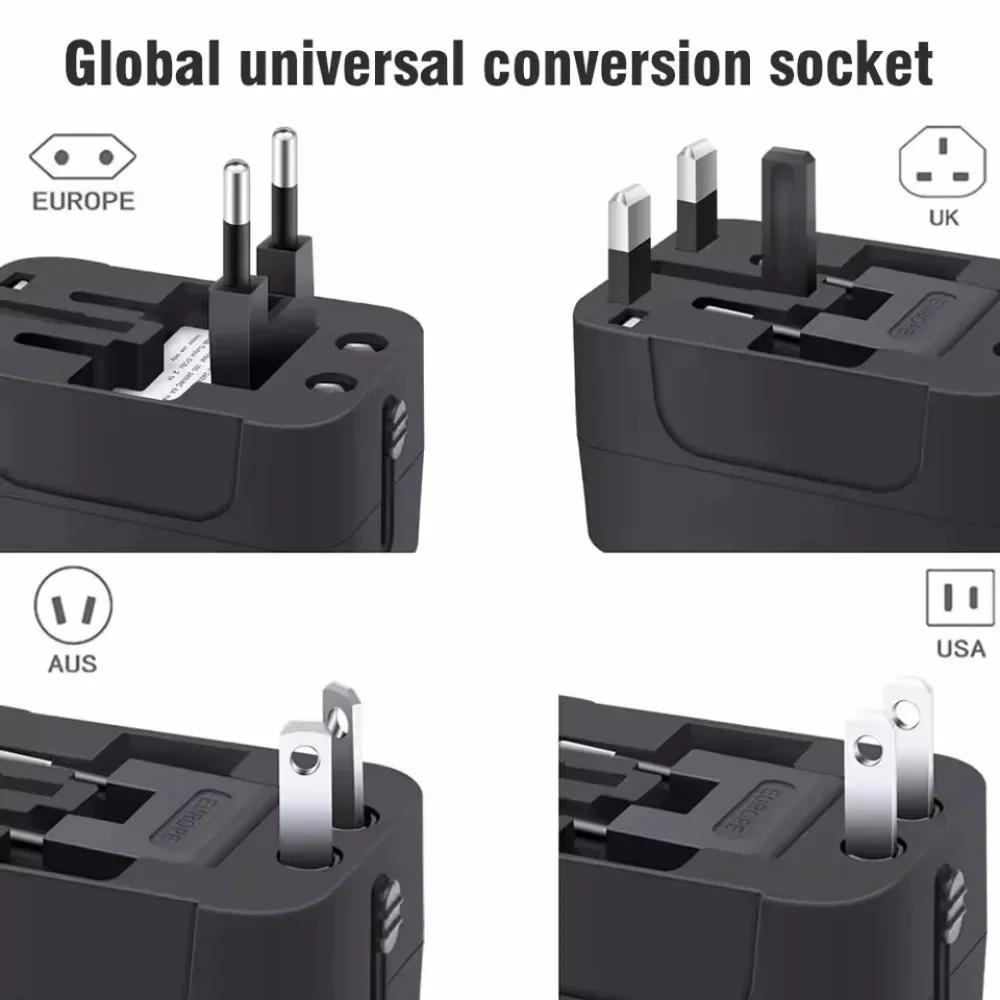 Двойные USB-порты Универсальный дорожный адаптер Адаптер вилки UK на EU Настенное зарядное устройство Преобразователь переменного тока Мировой для США ЕС Великобритания AUS