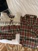 Korean-Style Couple Christmas Plaid Pajamas: Sweet Princess Design, Brushed Fabric, Long-Sleeve, Autumn/Winter Homewear Set