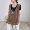 Cotton Thread Crochet V-neck Hollow Knitted Vest Women's Summer Thin Retro Literary Loose Breathable Versatile Vest Tide
