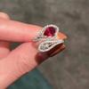Luoxi Temple 2024 S925 Silver Pear-Shaped Pigeon Blood Red Adjustable Ring