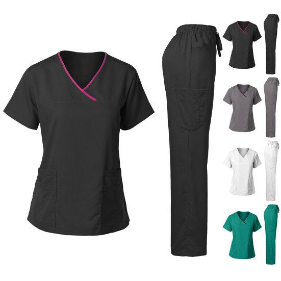 2 шт./компл., комплект женской больничной формы, комплект с круглым вырезом, застежкой-молнией, короткими рукавами, карманами, топ, брюки с эластичной резинкой на талии, быстросохнущий больничный стоматологический костюм медсестры