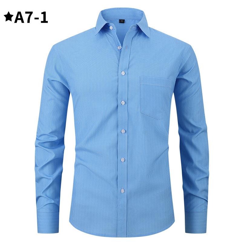 Men's Comfortable Small Plaid Shirts Long Sleeve Shirt Casual Business Plaid Shirt for Men Lightweight Work Breathable Lapel Shirts