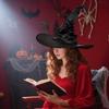 Women Halloween Witch Hat Foldable Adult Black Satin Wizard Hat Halloween Party Costume for Cosplay Carnivals Masquerades