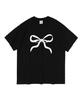 ROIDESROIS Ribbon Print Oversized Short Sleeve T-Shirt (Black)