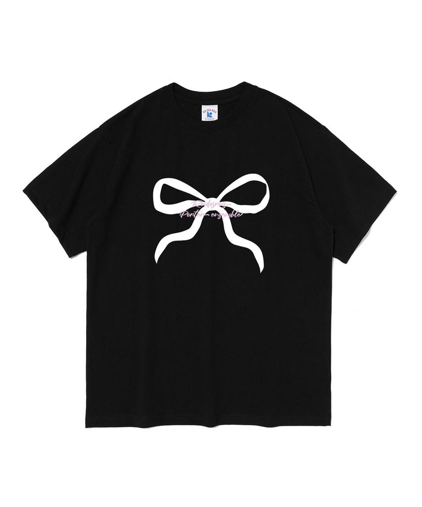 ROIDESROIS Ribbon Print Oversized Short Sleeve T-Shirt (Black)