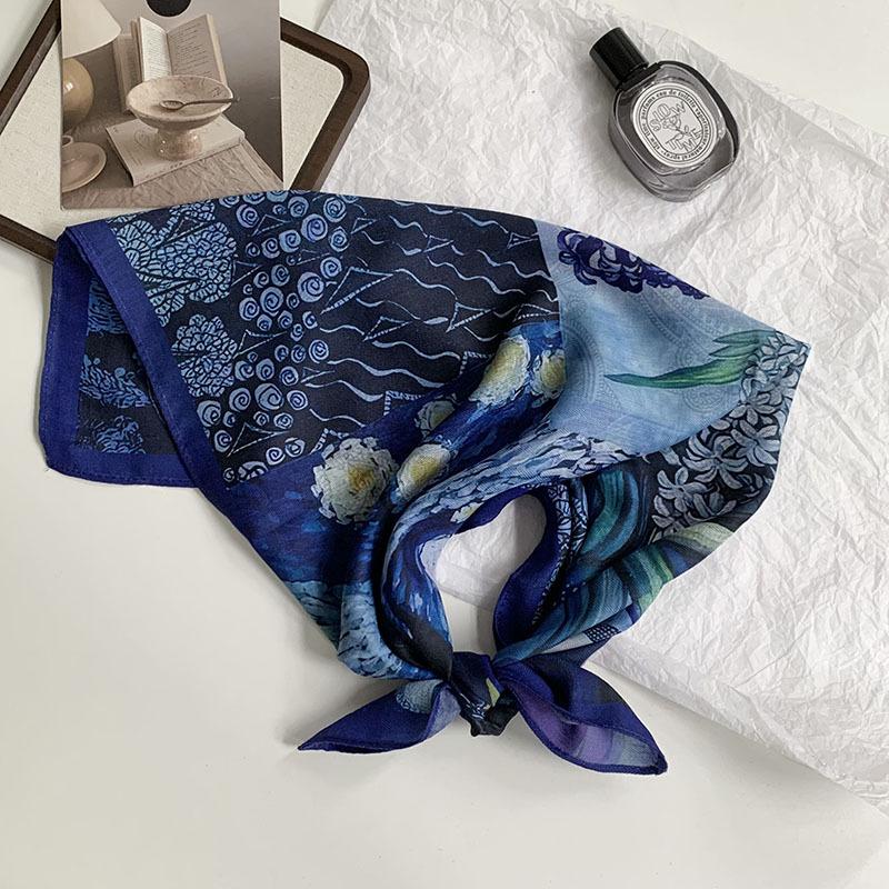 70 Double-sided Silk Scarf, Small Square Scarf, Scarf, White Rose Linen Silk Scarf, New High-end Scarf, Shawl Cover.