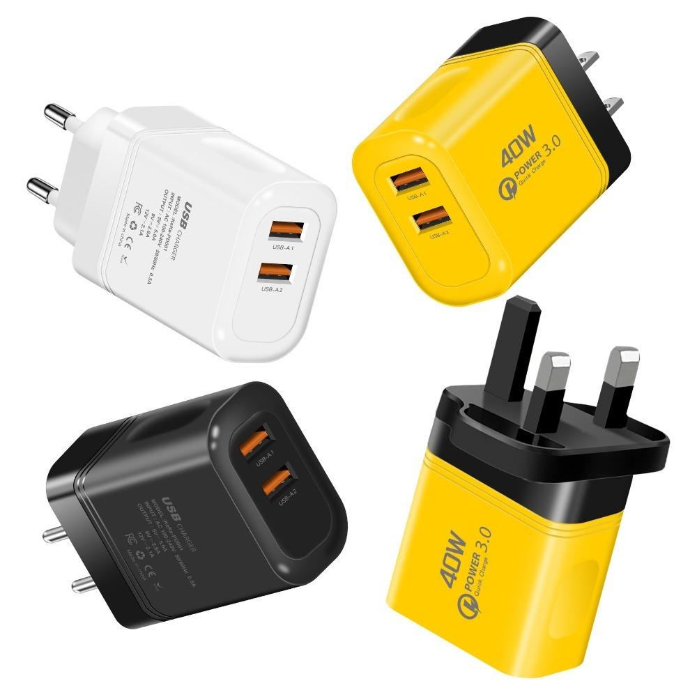 EU/US/UK 40W Charger Plug 2USB Quick Charge Adapter for iPhone/Xiaomi/Samsung