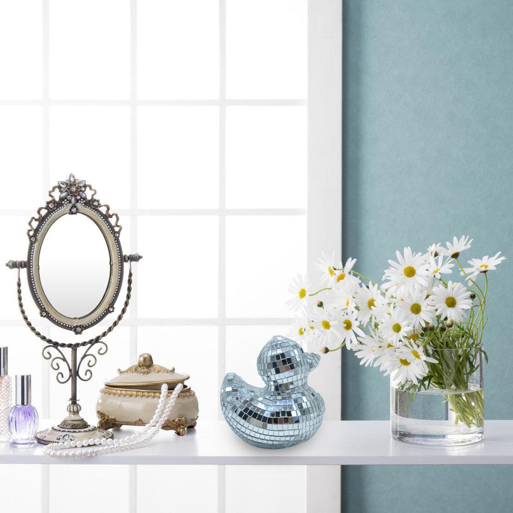 Серебряная уточка в форме стеклянного зеркала, статуэтка для дискотек, светоотражающая фигурка для свадебной вечеринки, музыкального фестиваля, украшения