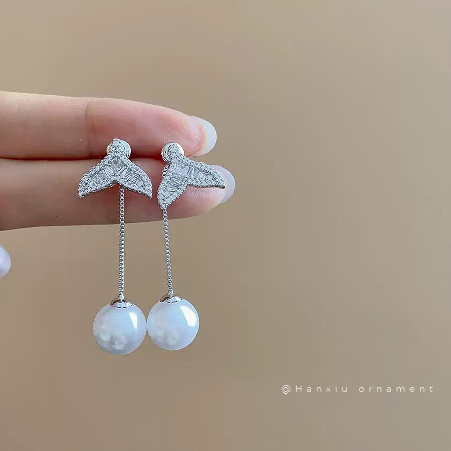 Pearl Tassel Earrings with Silver Needle & Floral Design – Medieval Vintage Style for Women