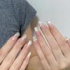 White Moonlight Wearable Nail Patches - Long Irregular Line Ballerina Tips
