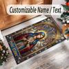 Virgin Mary Theme Crystal Velvet Rug Personalized Custom Name Text Soft Floor Mat Home Decor