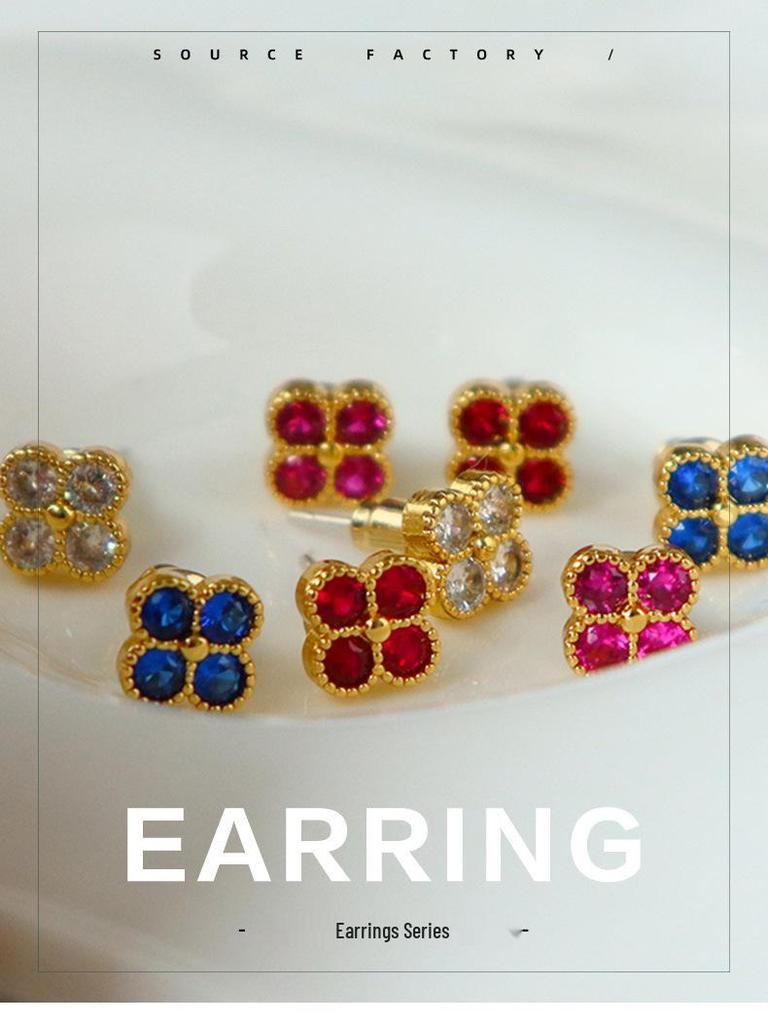 Элегантные серьги-клевер из цветного циркона – Роскошный миниатюрный дизайн для универсальной носки