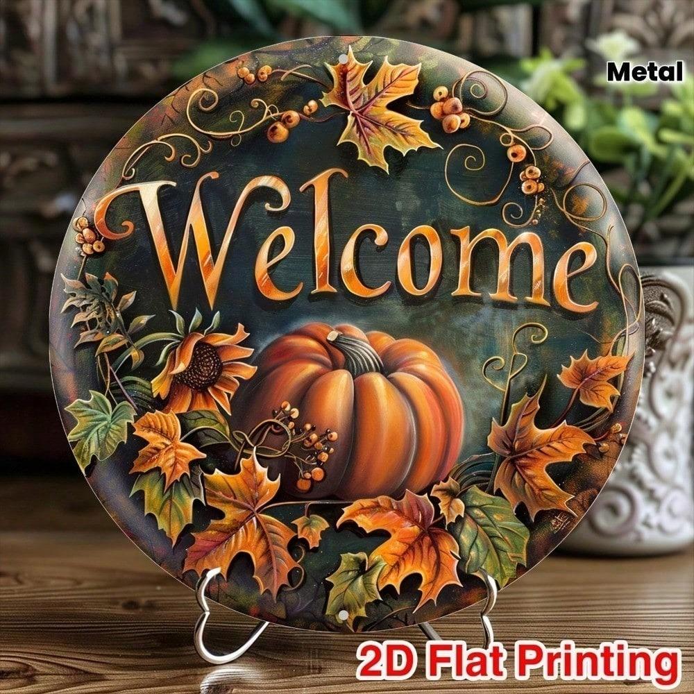 Vintage Tin Sign Autumn Pumpkin Welcome Wall Decor Home Cafe Bar
