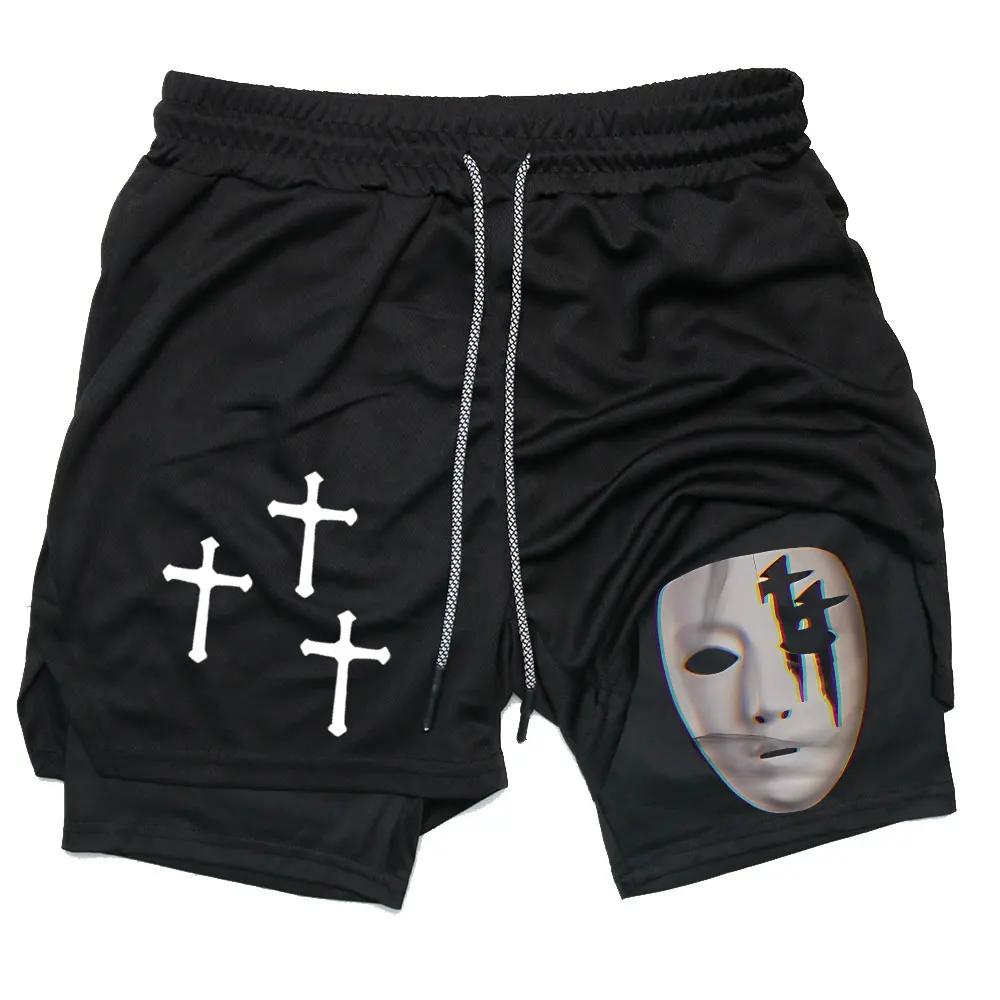 Спортивные шорты Y2K 2 в 1, сетчатые, быстросохнущие, спортивные шорты для фитнеса, тренировки, двухслойные, летние шорты для занятий доской