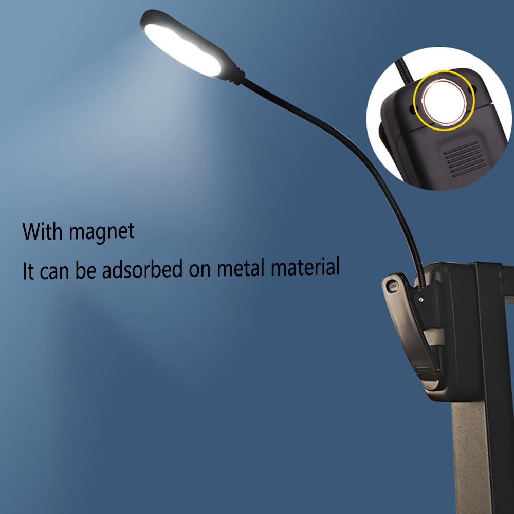 Светодиодный светильник для чтения с клипсой, гибкий, перезаряжаемый через USB, для кровати, путешествий, ноутбука, стола