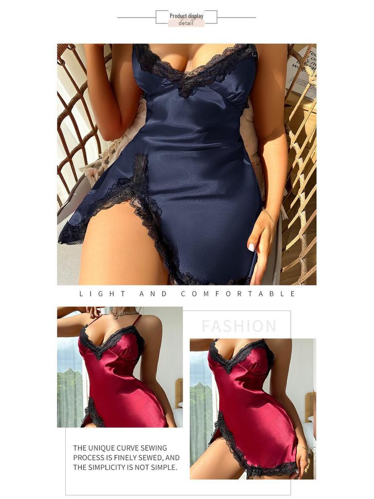 Женская пижама на тонких бретельках из искусственного шелка - Сексуальная и удобная летняя ночная сорочка, домашняя одежда в европейском и американском стиле.