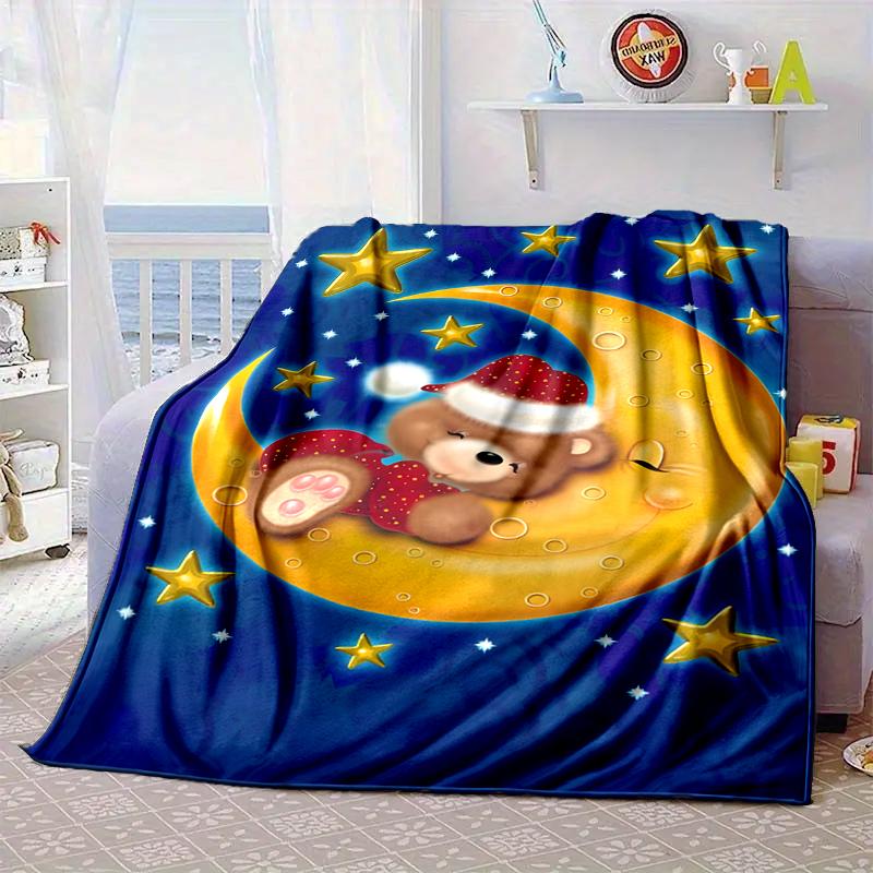 Teddy Bear Night Sky Blanket Flannel Blanket for bed, sofa, Camping, Hiking, Picnic Essentials, gift for family Fan gifts
