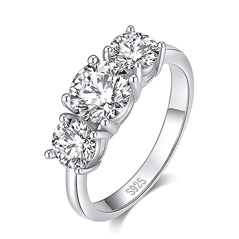 Обручальное кольцо с муассанитом 4 карата для женщин, 3 камня, стерлинговое серебро S925, позолоченное обручальное кольцо 18 карат, кольца с бриллиантами Promise