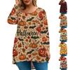 Женская мода Большой размер Круглый вырез Длинный рукав Повседневный Пуловер Топ с принтом на Хэллоуин Свободного кроя