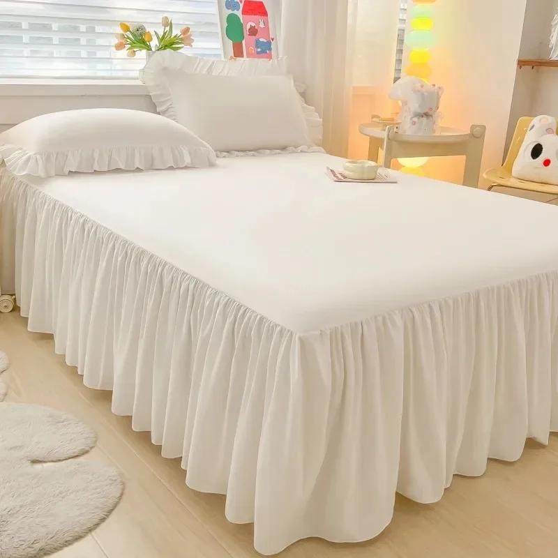 1 шт., кружевная однотонная юбка с рюшами, покрывало для кровати, юбка для спальни, нескользящий чехол для матраса, простыня/покрывало