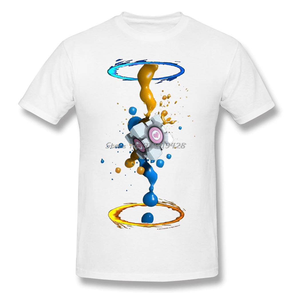 Portal 2 Men's Gel Splatter Basic T-shirt Men Tee Shirt Tops Short Sleeve Streetwear Cotton Tees Harajuku Fitness T-shirts