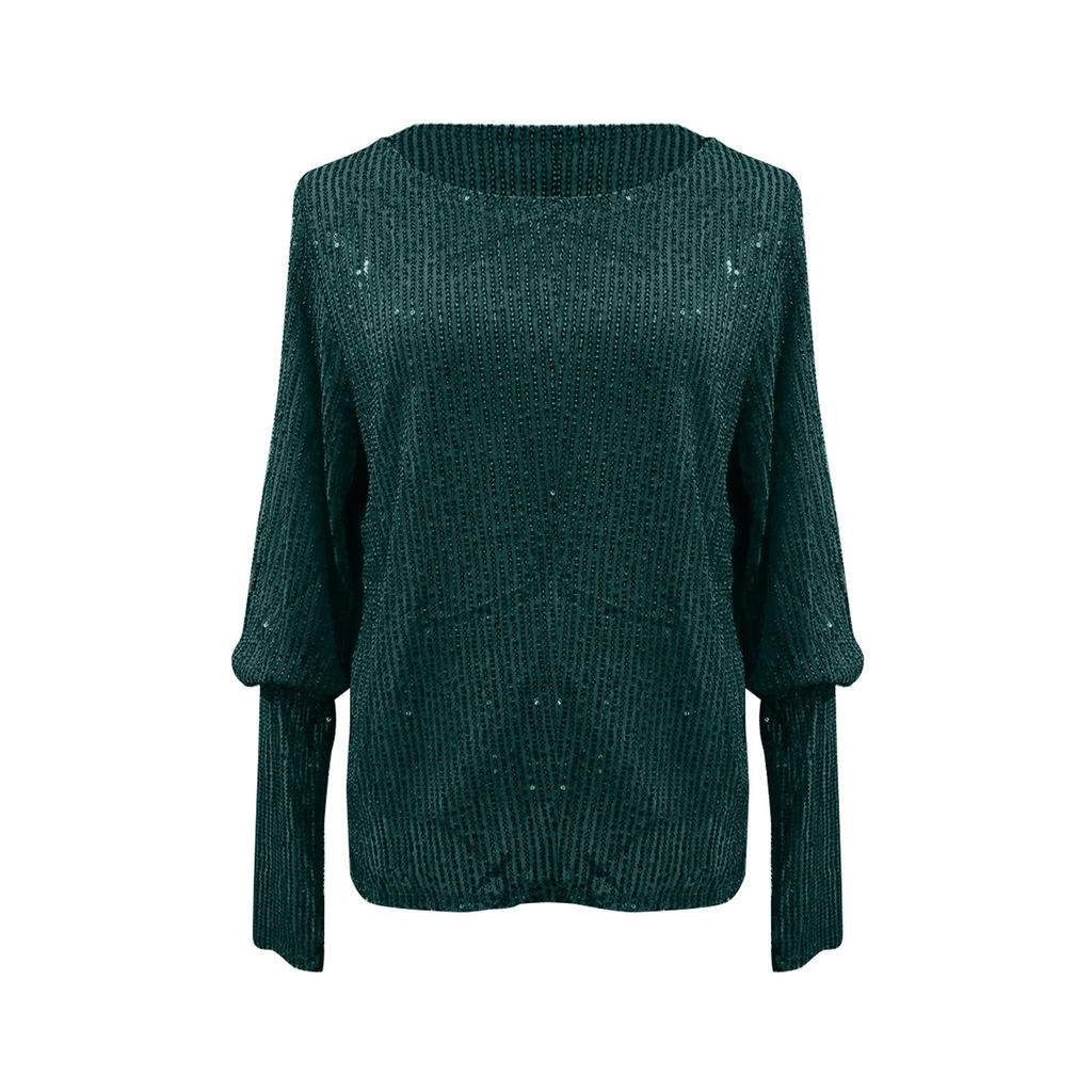 Модные свободные женские топы с длинным рукавом и круглым вырезом, расшитые блестками