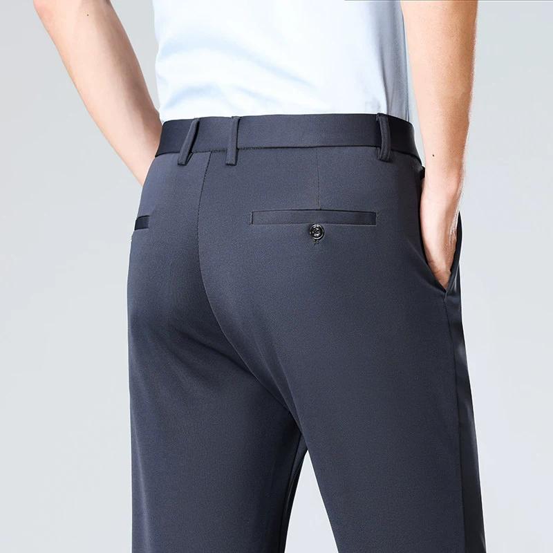 Men's Black Business Casual Long Pants Smart Pants Male Straight Formal Office Trousers Solid Color Slim Fit Daily Work