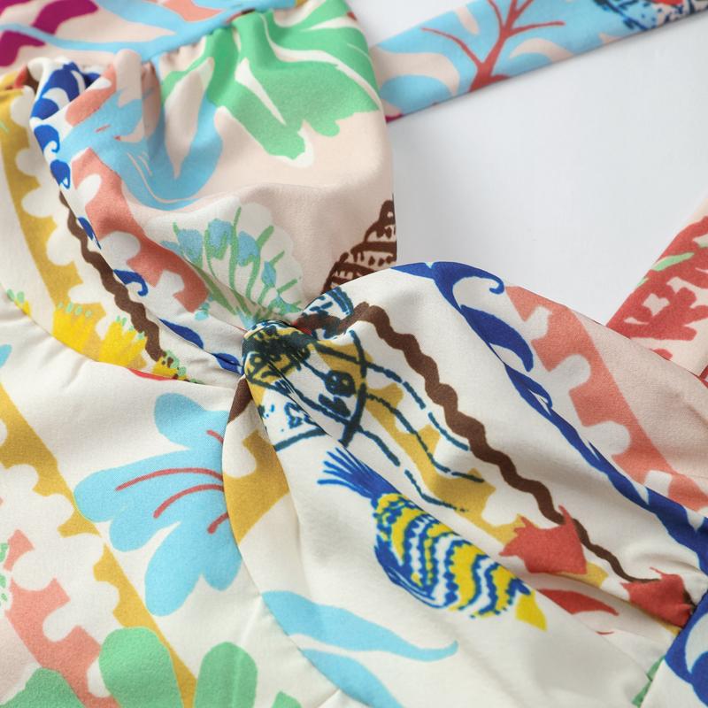 Женские сексуальные напечатанные юбки-халтер, летние костюмы без рукавов, укороченный топ с открытой спиной, однобортные юбки с разрезом, комплекты из двух частей