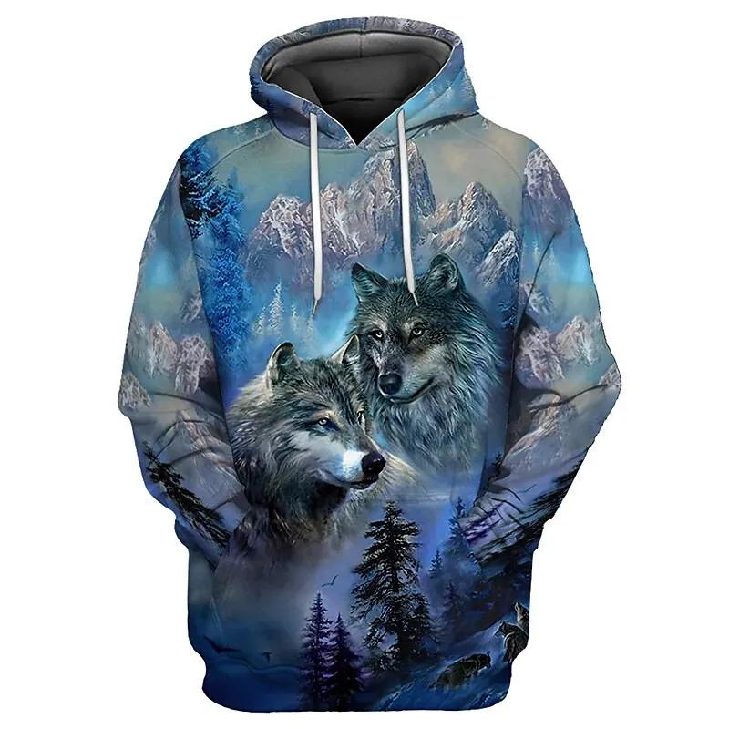 Black and White Wolf Print 3D Men's Hoodies Fashion Animal Pattern Women's Sweatshirts Leisure Essentials Pullover Jackets Coat