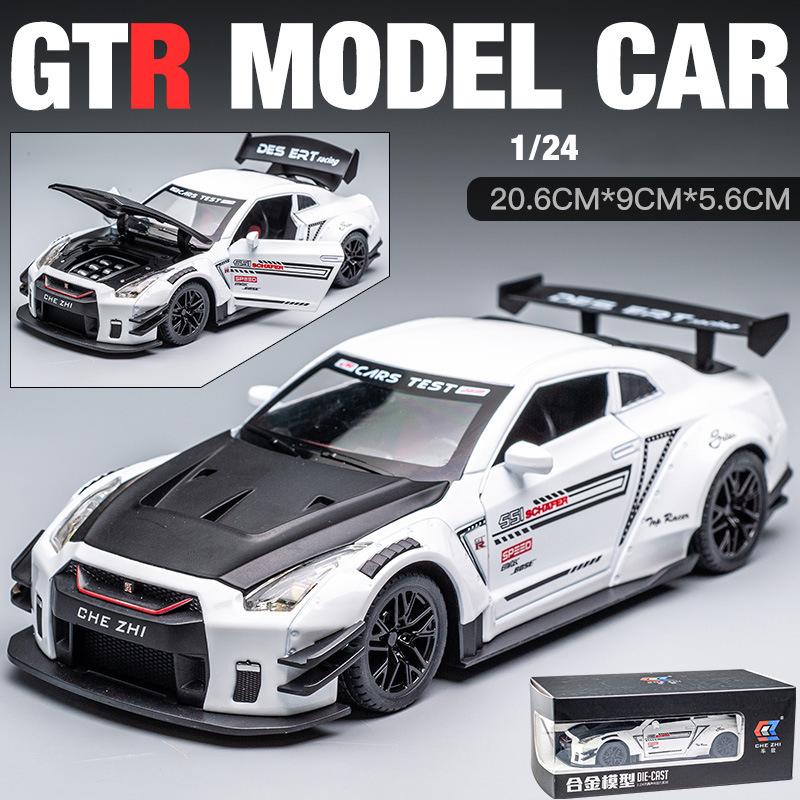 Масштаб 1/24, совместимый с моделью GTR, игрушечный автомобиль, игрушечный автомобиль из цинкового сплава со звуком и светом для детей, подарок для мальчиков и девочек