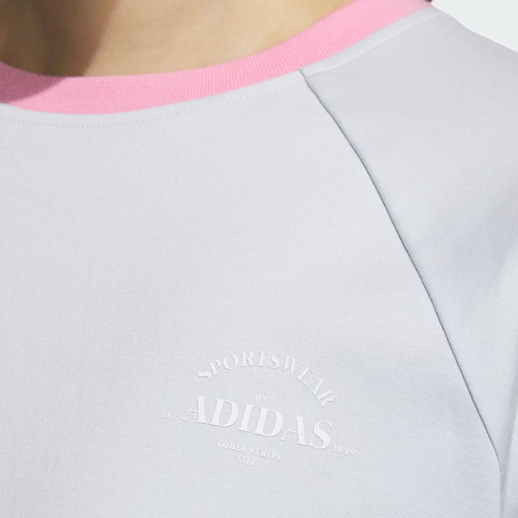 Adidas Футболка с длинным рукавом и принтом в виде цветных блоков и букв, женские топы, светло-голубые JE3618