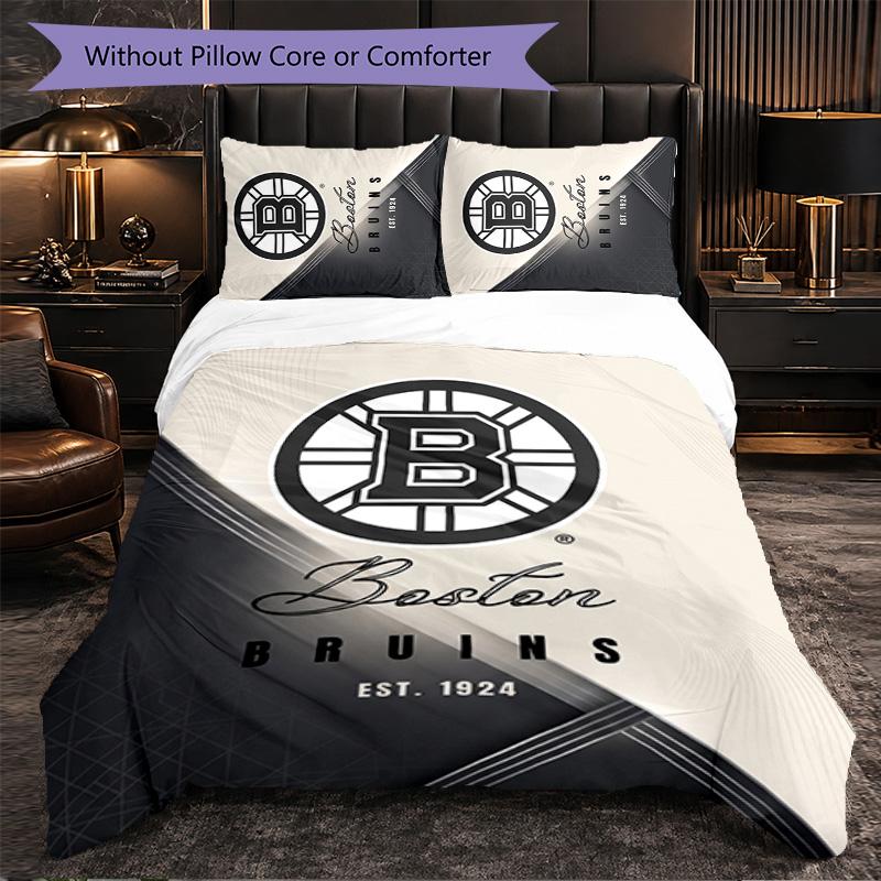 Boston Bruins Pattern Microfiber 3Pcs Bedding Set Decor Duvet Cover Set For Bedroom Home Use