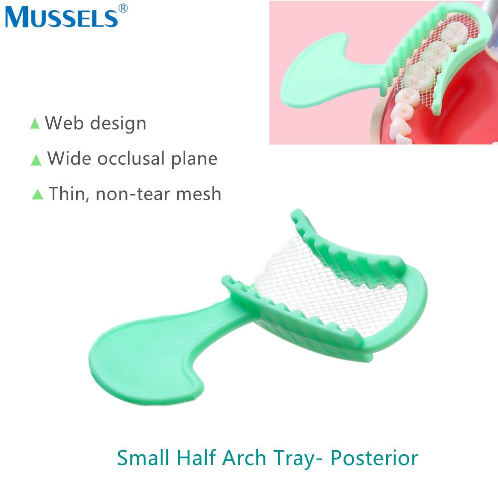 40Pcs/Set Dental Bite Impression Trays Triple Registration Net Denture Tray With Mesh Disposable Plastic Teeth Holder Half Arch