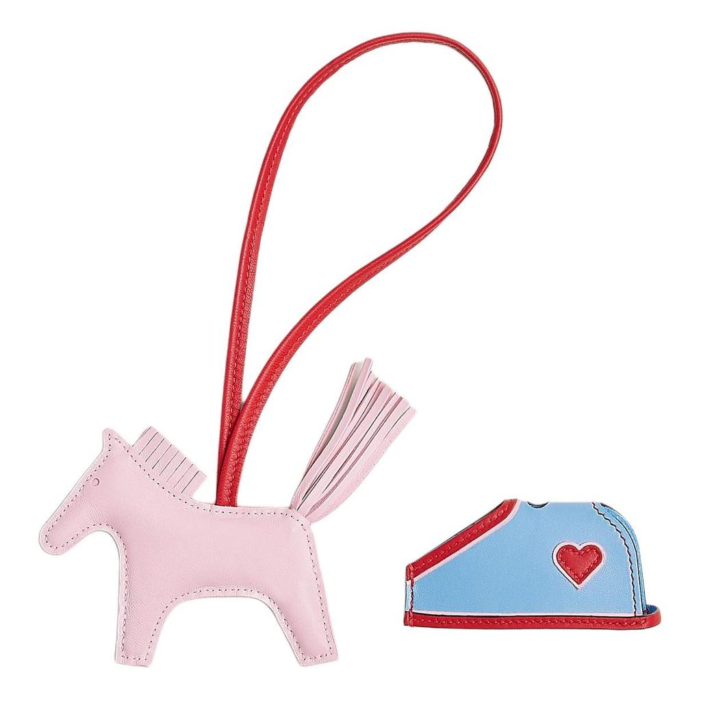 HERMES Rodeo Milo Lambskin Bag Charm Bag Merch Small Unisex Bright Red & Sky Blue & Soft Pink H086714CAAA