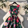 Summer Fashion Flower Vest Midi Dress Women's Sleeveless O-Neck Tank Floral Print Slim A Line Ball GownWomen Dresses