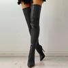 Осень/Зима Новые Женские Сапоги Острый Носок Боковая Молния Тонкий Высокий Каблук Большие Сапоги Выше Колена Женские Сапоги на Платформе Женская Обувь