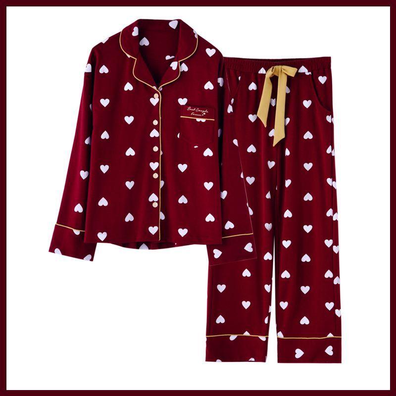 Новый комплект пижамы с длинными рукавами для женщин, весенняя и осенняя пижама из чистого хлопка, корейский стиль, домашняя пижама большого размера