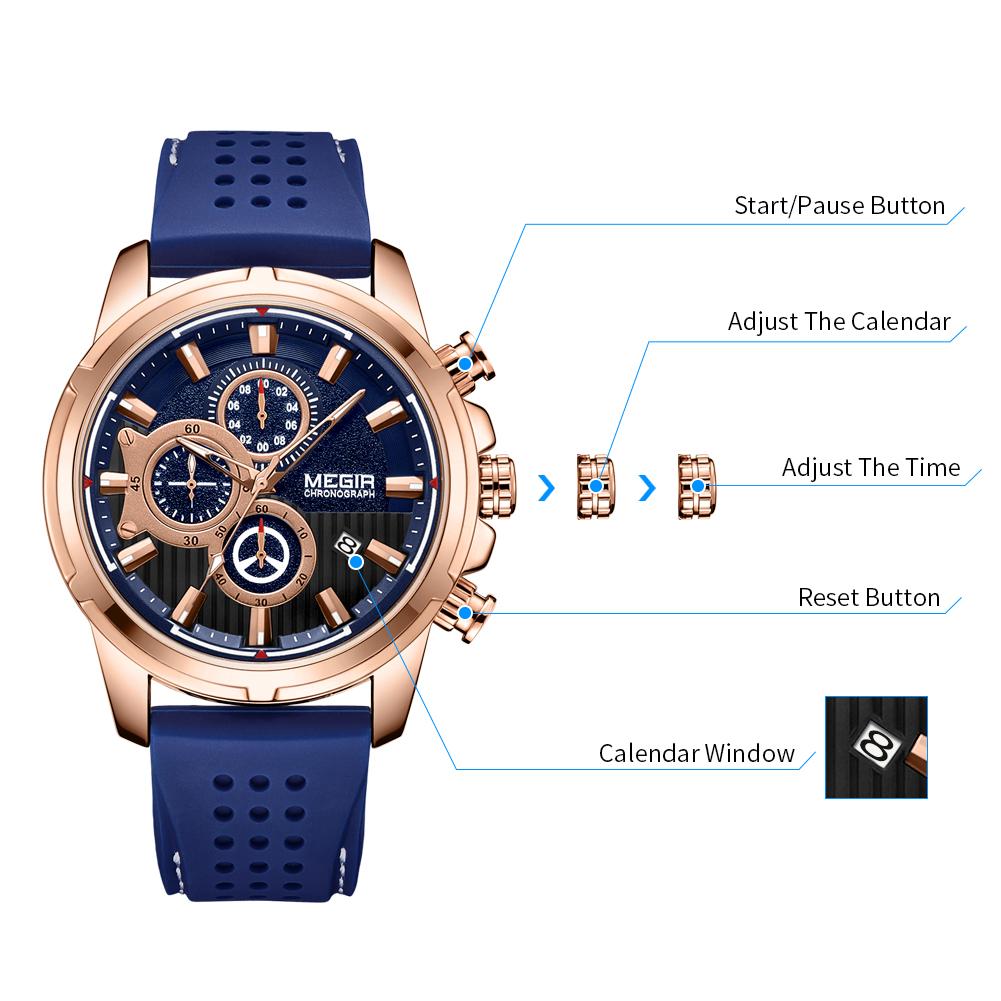 Relogio Masculino MEGIR New Sport Chronograph Silicone Mens Watches Top Brand Luxury Quartz Clock Waterproof Big Dial Watch Men